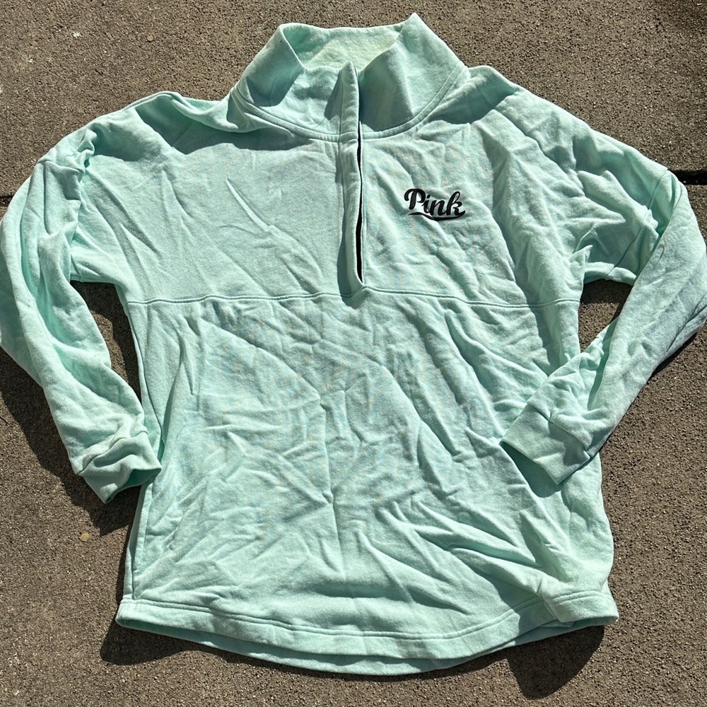 Victoria’s Secret PINK brand Mint Green Quarter-Zip Pullover size large was worn